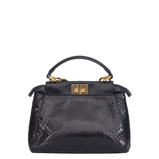 Bolsa Fendi Peekaboo Mini de Couro Python Preta