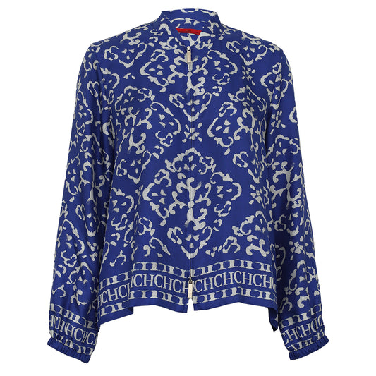 Camisa Carolina Herrera Estampada Azul Tam. M Br