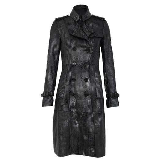 Casaco Sobretudo Burberry Couro Preto Tam 38 Br