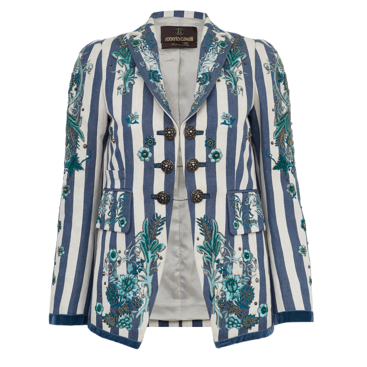 Blazer Roberto Cavalli Listrado Azul Tam 36 Br