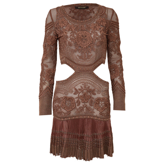 Vestido Roberto Cavalli Marrom Com Bordado Tam 40 Br
