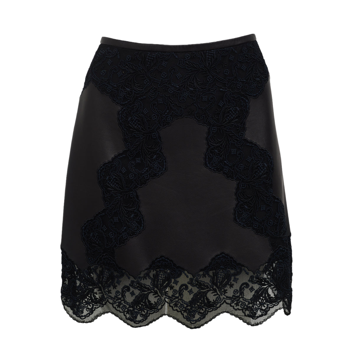 Saia Louis Vuitton Couro e Renda Preto Tam 34 Br