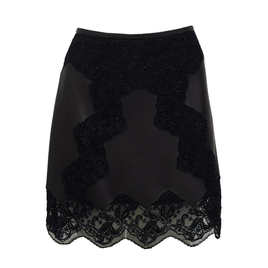 Saia Louis Vuitton Couro e Renda Preto Tam 34 Br