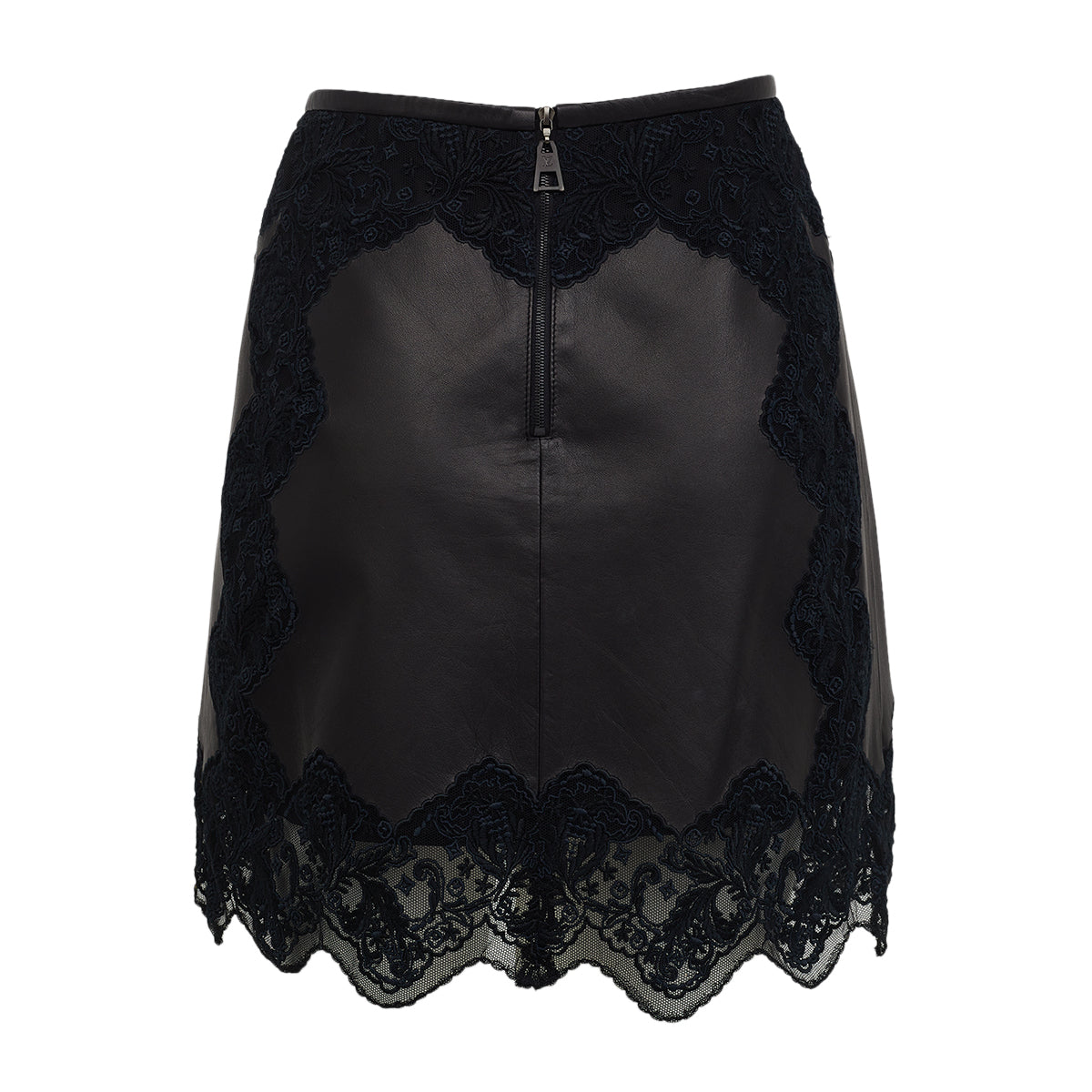 Saia Louis Vuitton Couro e Renda Preto Tam 34 Br