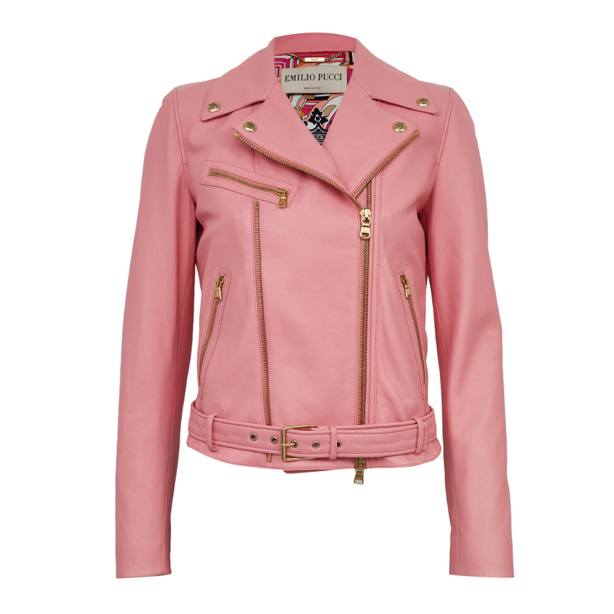 Jaqueta Biker de Couro Rosa Emilio Pucci Tam. 36 Br