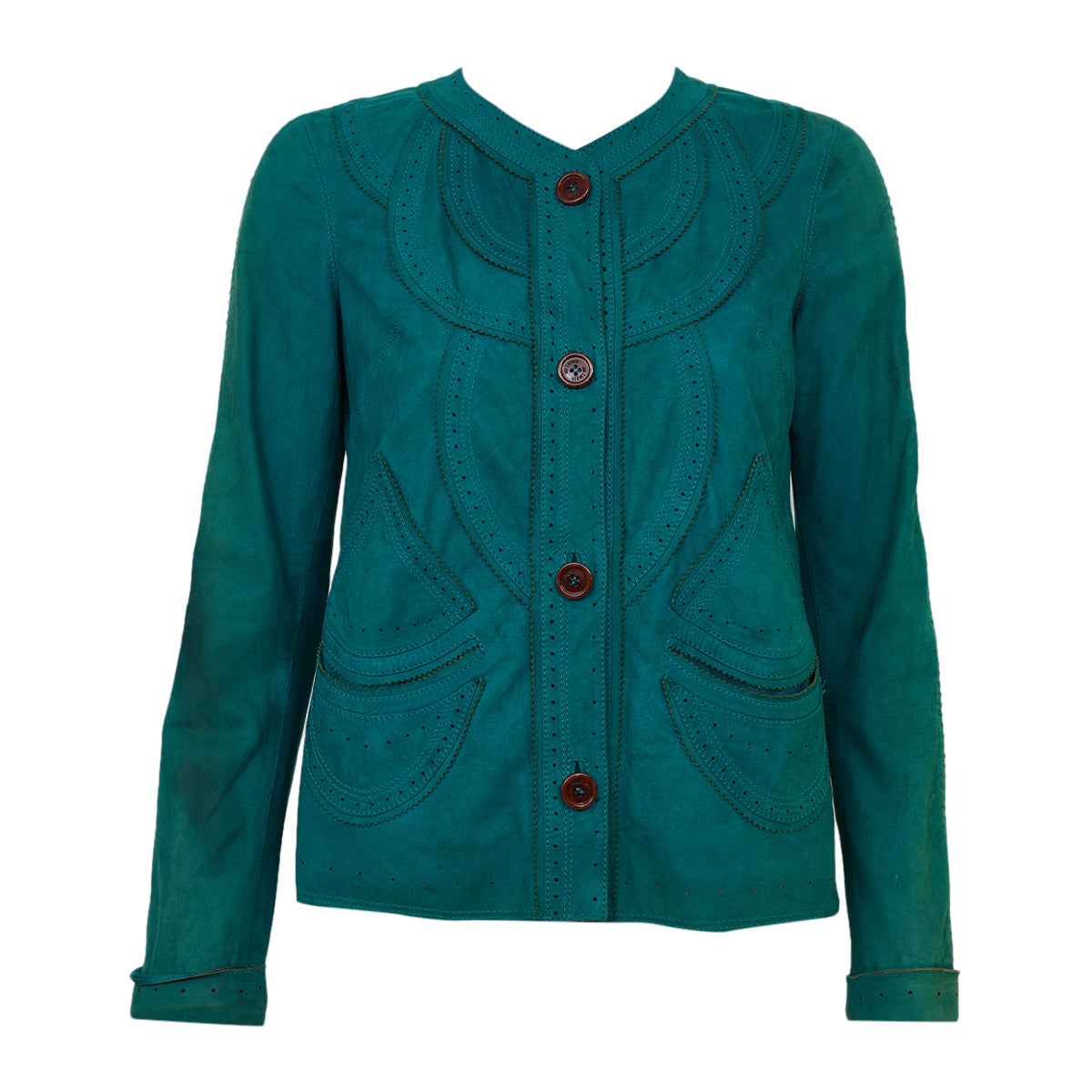 Jaqueta Roberto Cavalli Couro Verde Tam 38 Br