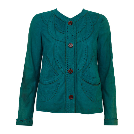 Jaqueta Roberto Cavalli Couro Verde Tam 38 Br