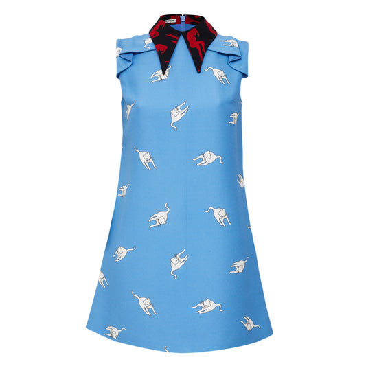 Vestido Miu Miu Azul Estampa Gatinhos Tam 36 Br