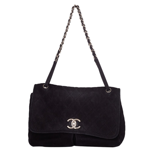 Bolsa Chanel Classic Single Flap Suede Preta