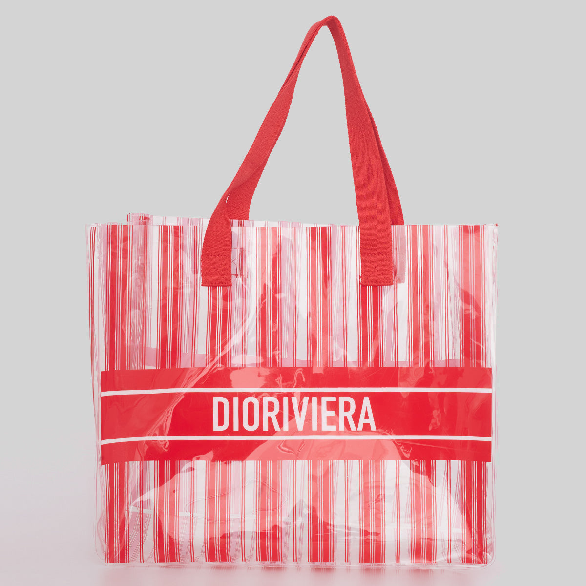 Bolsa Christian Dior Dioriviera Transparente com Listras Vermelhas