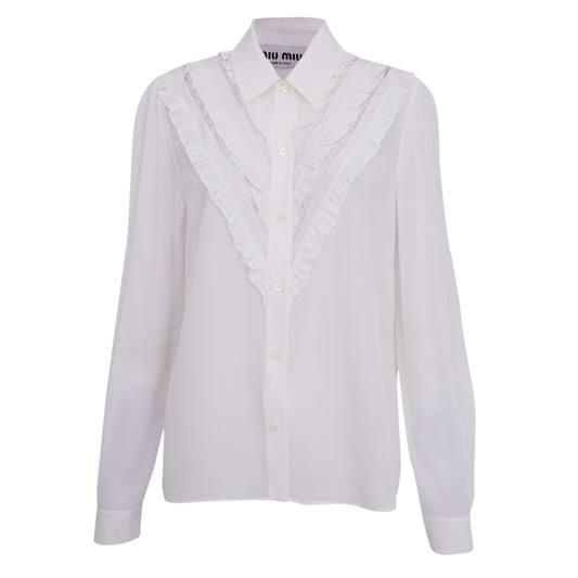 Camisa Miu Miu Branca com Babados TAM. 44 br