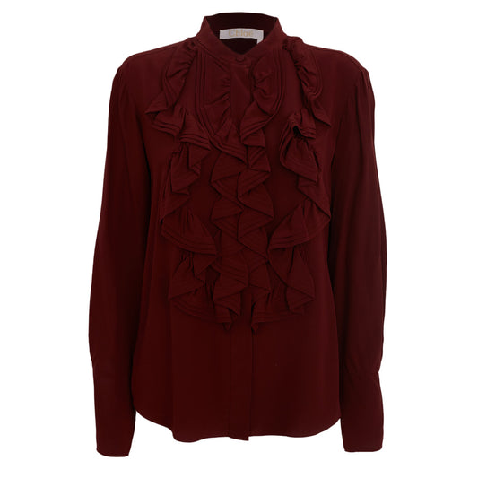 Camisa Chloe Vinho com Babados Tam. 40 Br