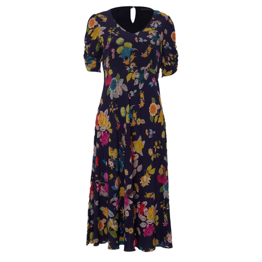 Vestido Etro 44 Azul Marinho com Flores Tam. 36 Br