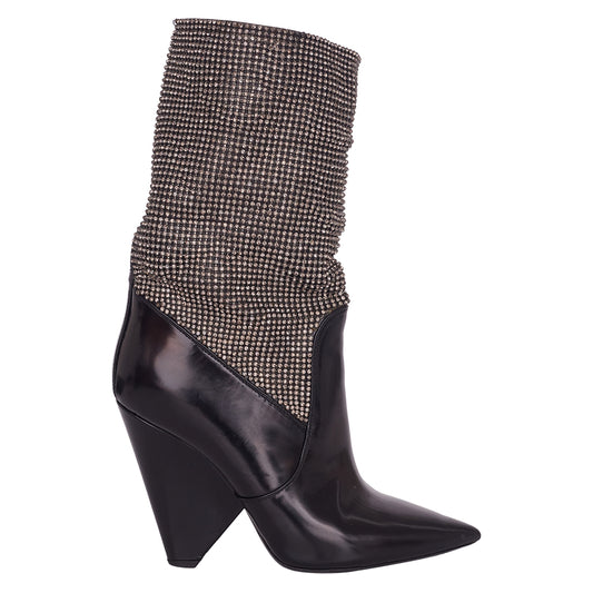 Bota Saint Laurent Embellished Cone Heel Mid Calf Tam. 36 Br