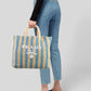 Bolsa Prada Striped Tote Ráfia Azul