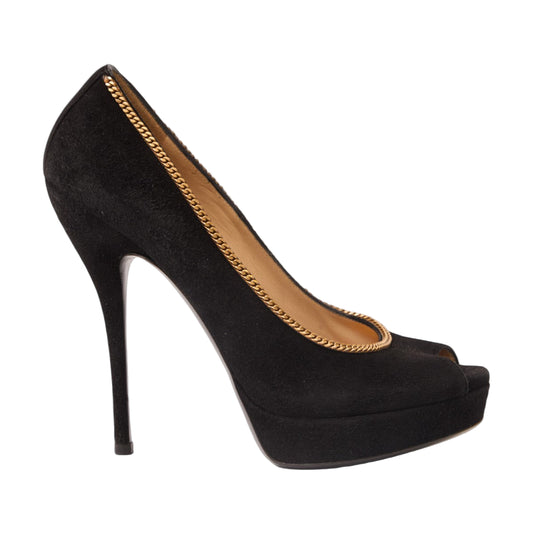 Salto Gucci Black/Gold Suede Chain Tam. 34,5 BR