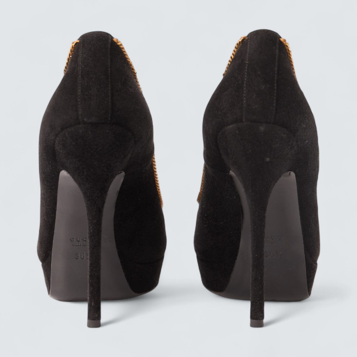 Salto Gucci Black/Gold Suede Chain Tam. 34,5 BR