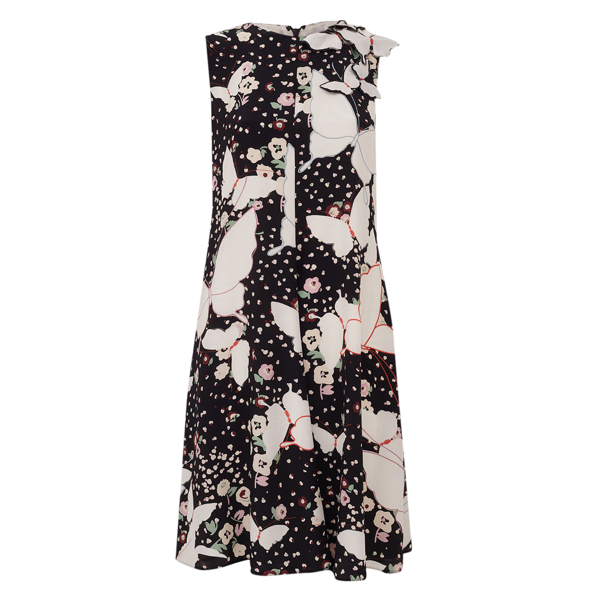 Vestido Sem Marca Preto Com Estampa De flores e Borboletas Tam P br