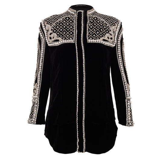Casaco Balmain Preto Pedrarias Tam 36 Br