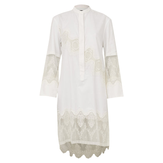 Vestido Burberry Manga Longa De Renda Branco Tam 36 Br
