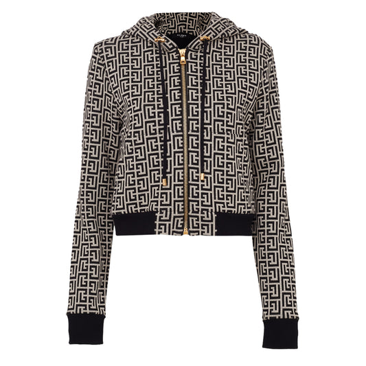 Jaqueta Balmain Preta e Branca Moletom Tam M