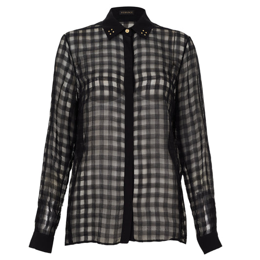 Camisa Versace Preta Quadriculada Tam 42 Br