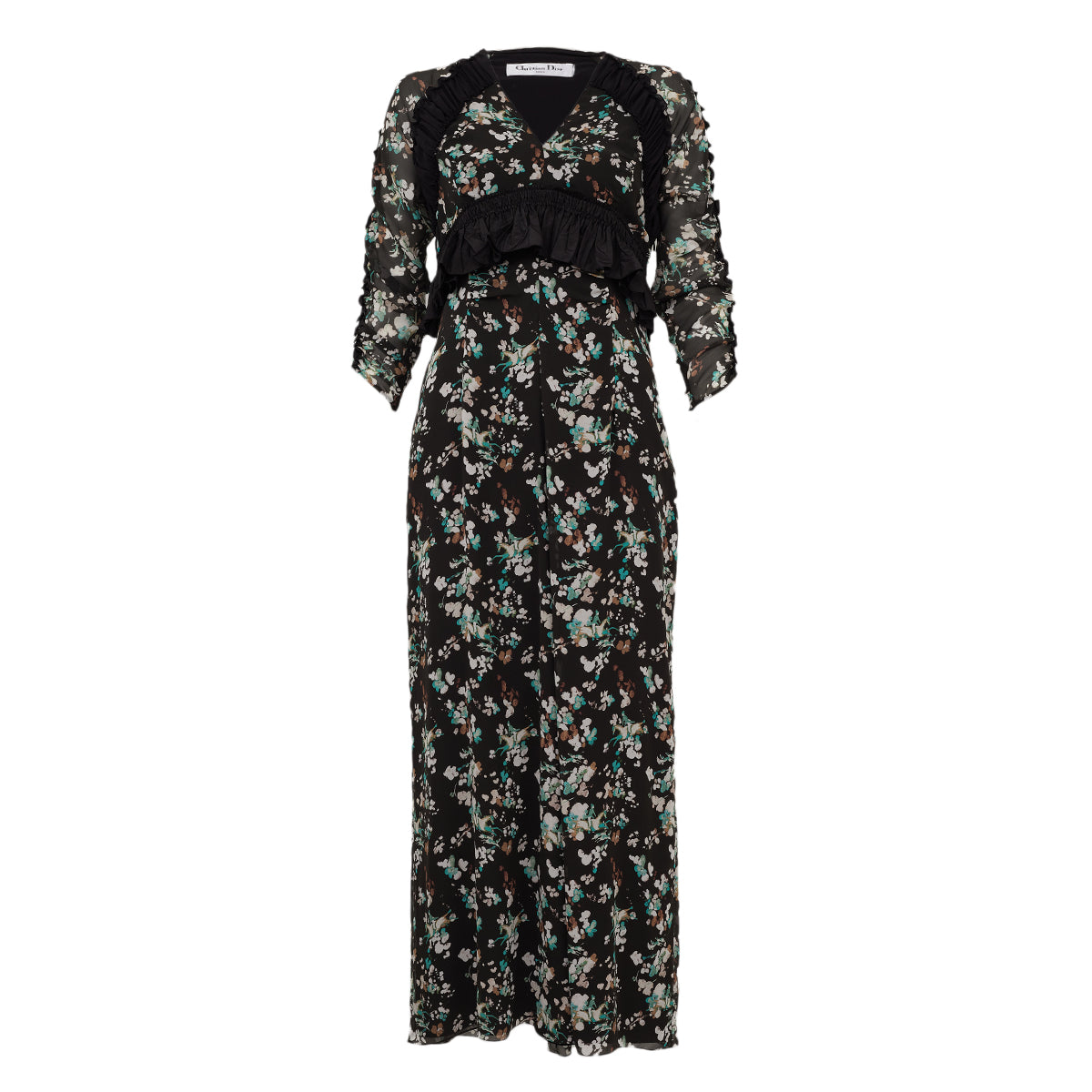 Vestido Christian Dior Longo Florido Preto Tam P Br