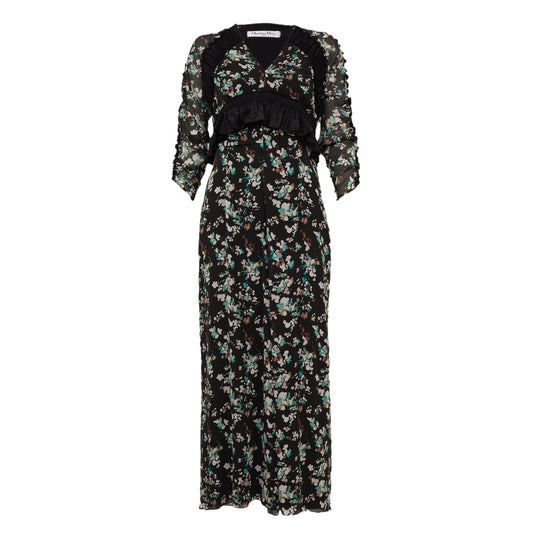 Vestido Christian Dior Longo Florido Preto Tam P Br