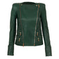 Jaqueta Balmain Couro Verde Tam 34 BR