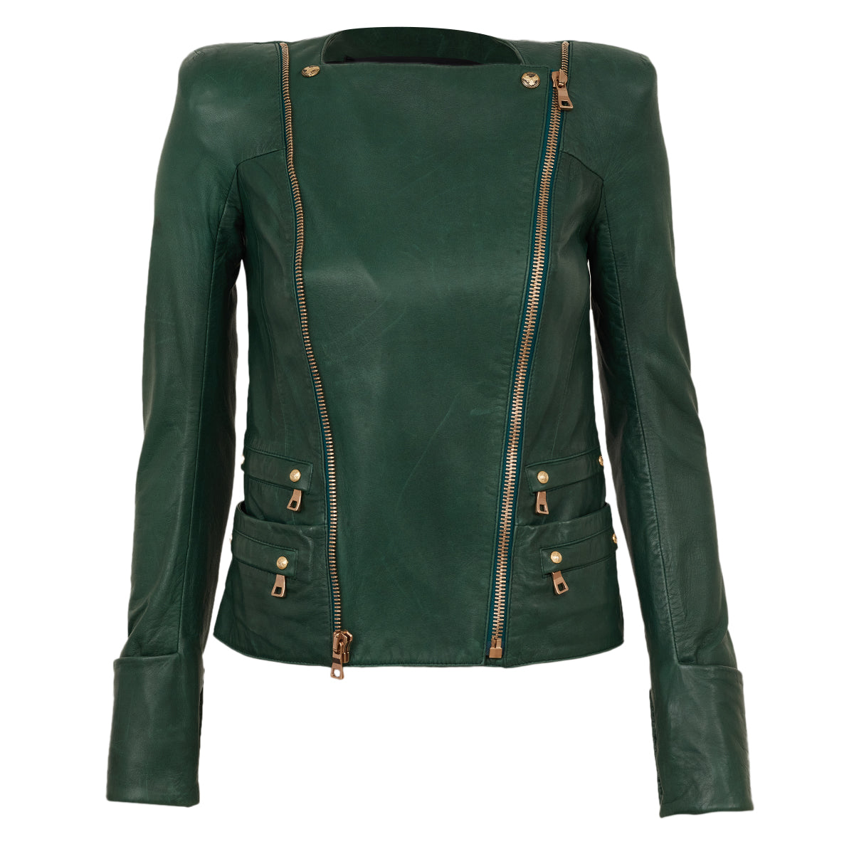 Jaqueta Balmain Couro Verde Tam 34 BR