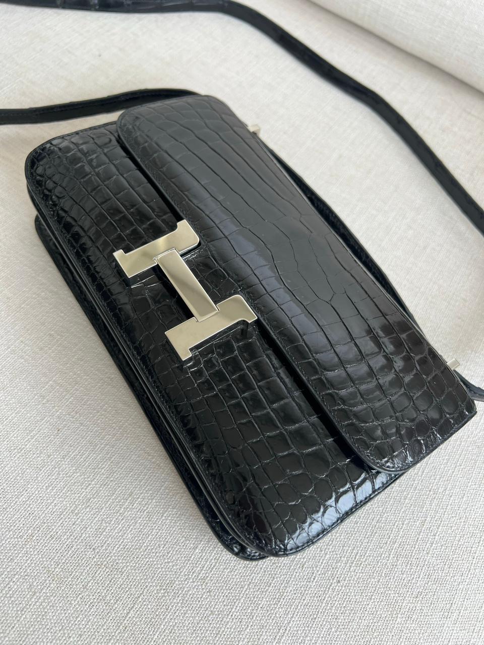 Bolsa Hermès Constance Elan Croco Preta