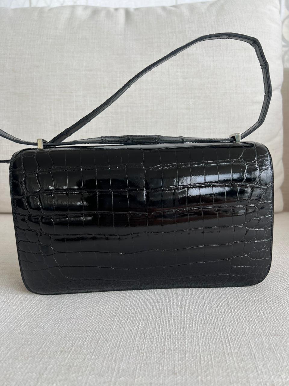 Bolsa Hermès Constance Elan Croco Preta