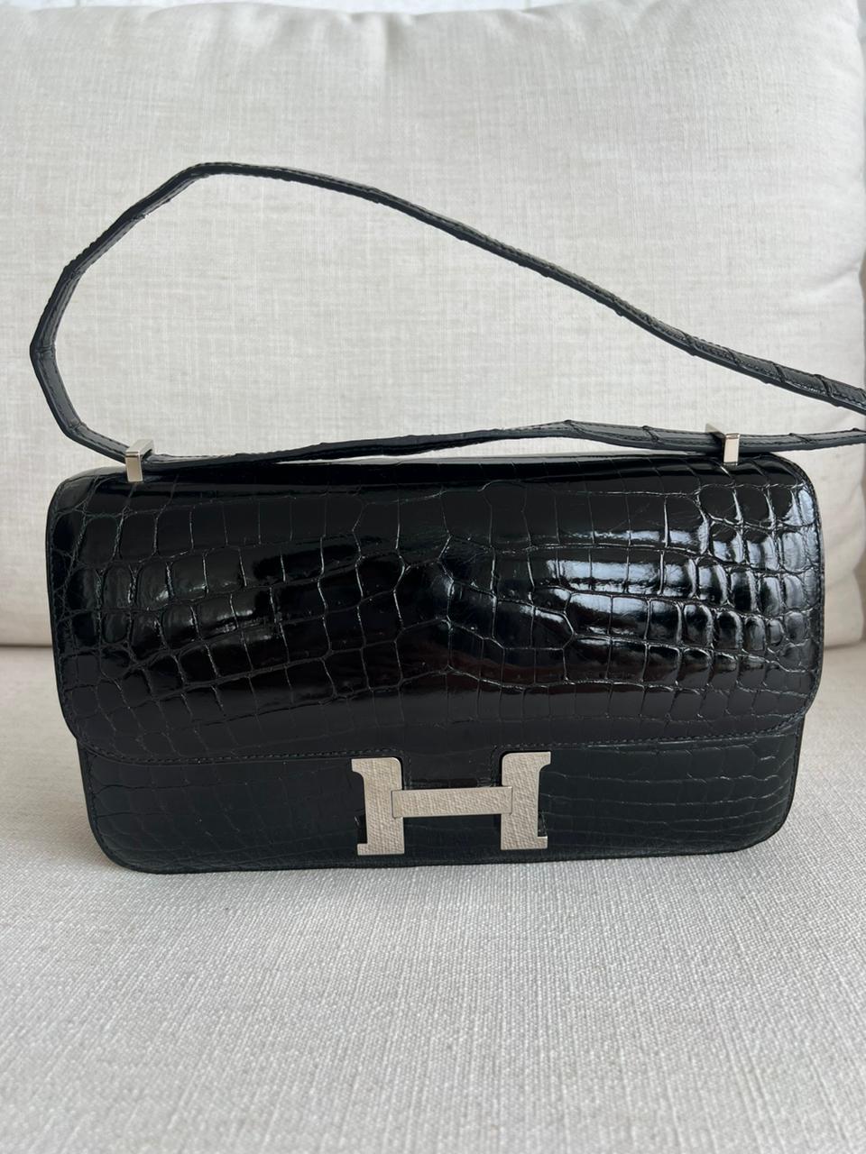 Bolsa Hermès Constance Elan Croco Preta