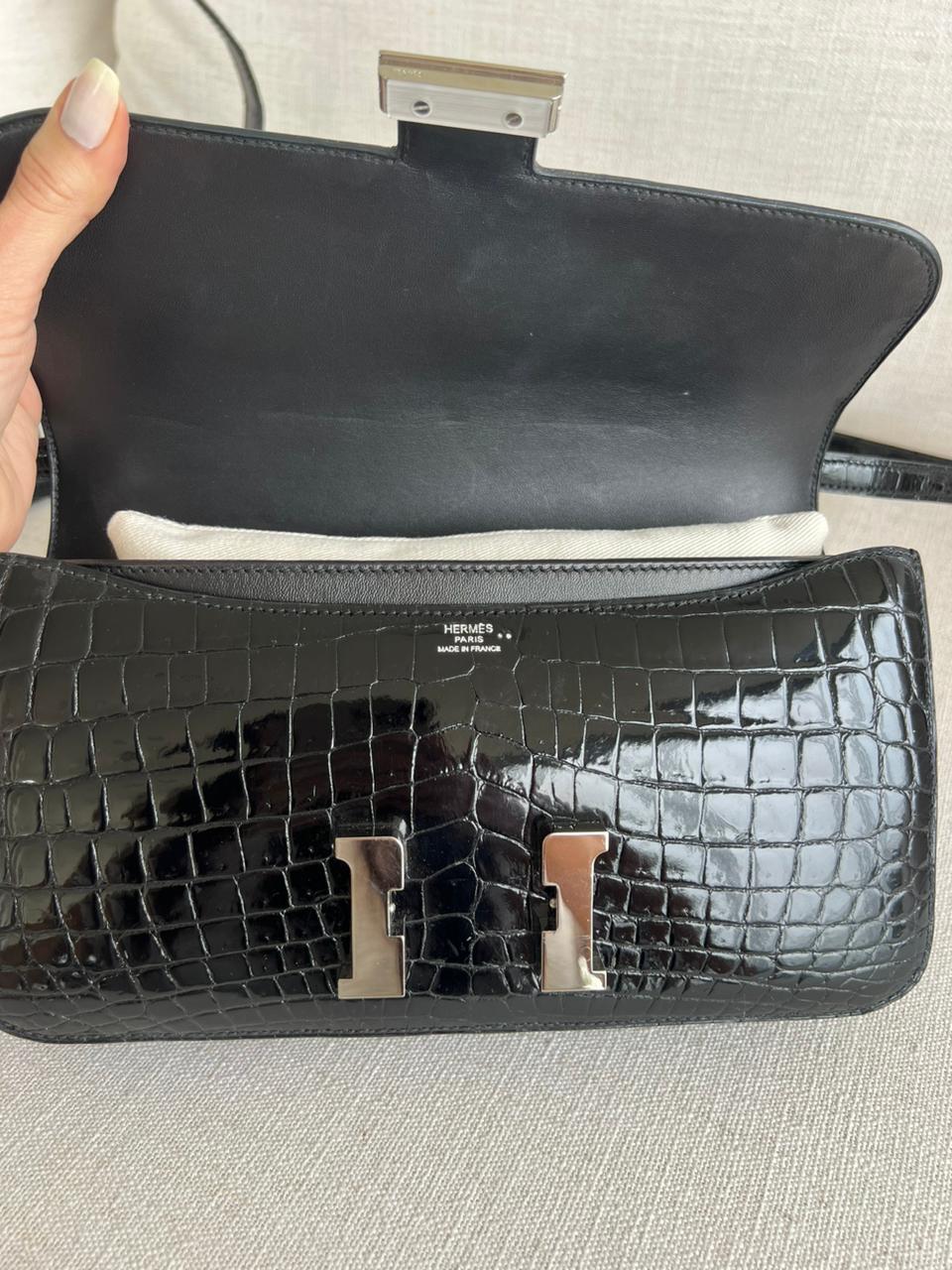 Bolsa Hermès Constance Elan Croco Preta