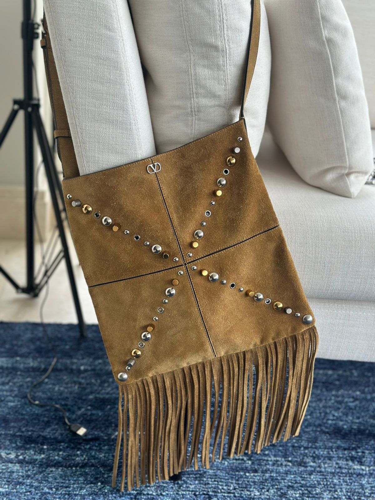 Bolsa Valentino Franjas Marrom