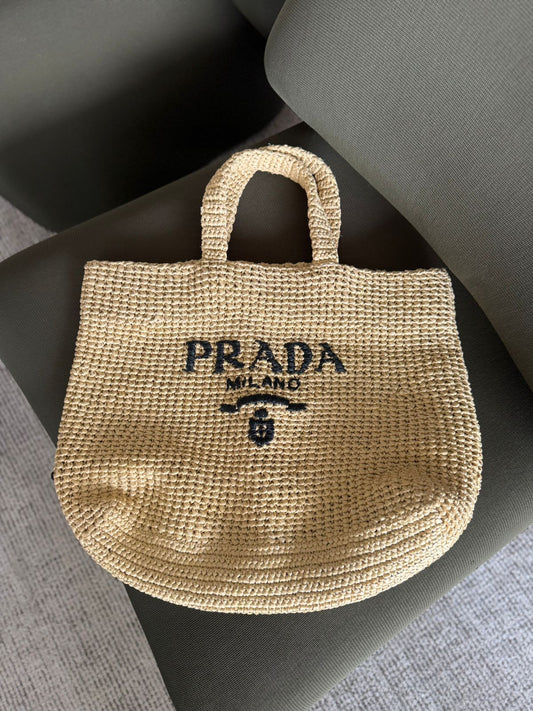 Bolsa Prada Tote de Crochê Com Logo Bordado