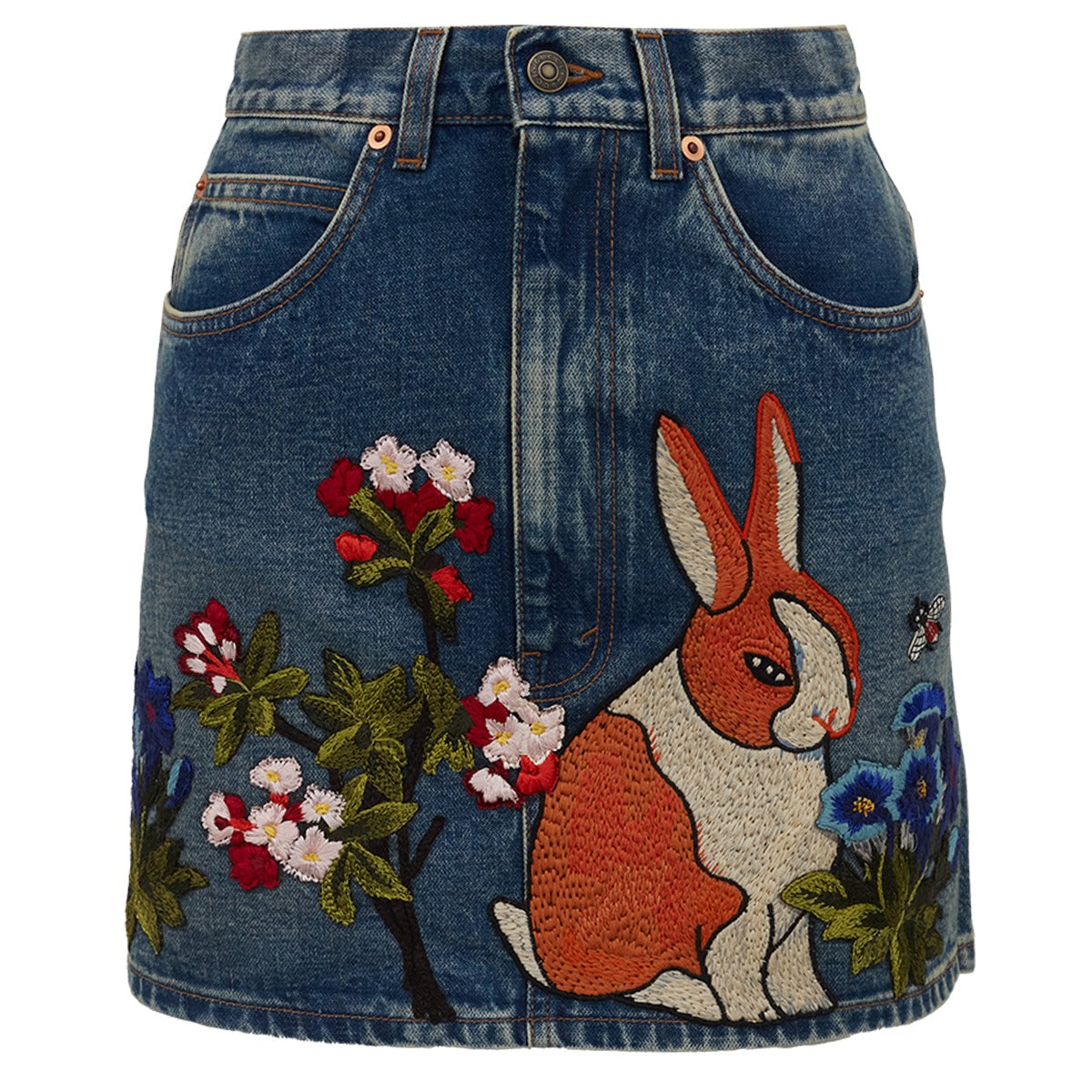 Saia Gucci Bordada Jeans Tam. PP BR