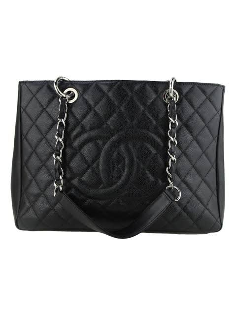 Bolsa Chanel Grand Shopping Tote Caviar Preta Ferragens Prata