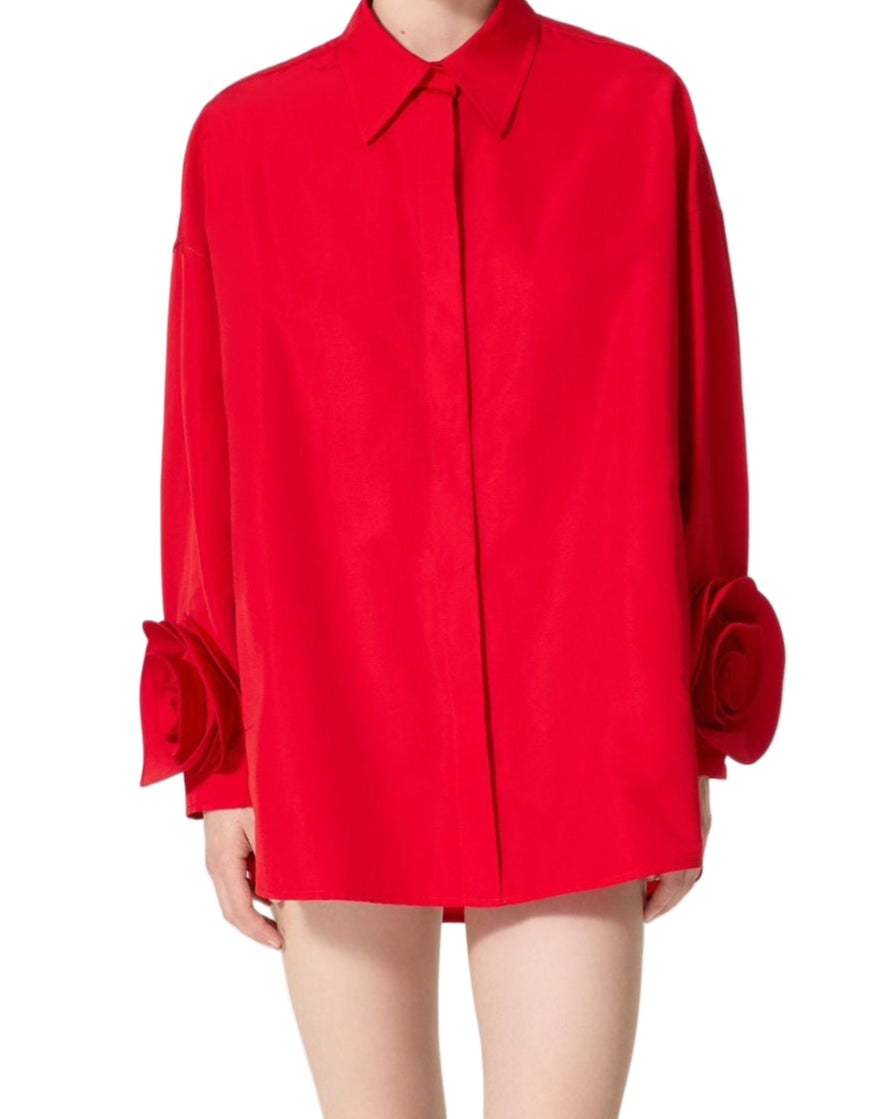 Camisa Valentino popeline com mangas de rosa Atelier Tam. G BR