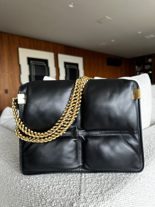 Bolsa Burberry Quilted Chain-Link Snip Crossbody Bag Preta
