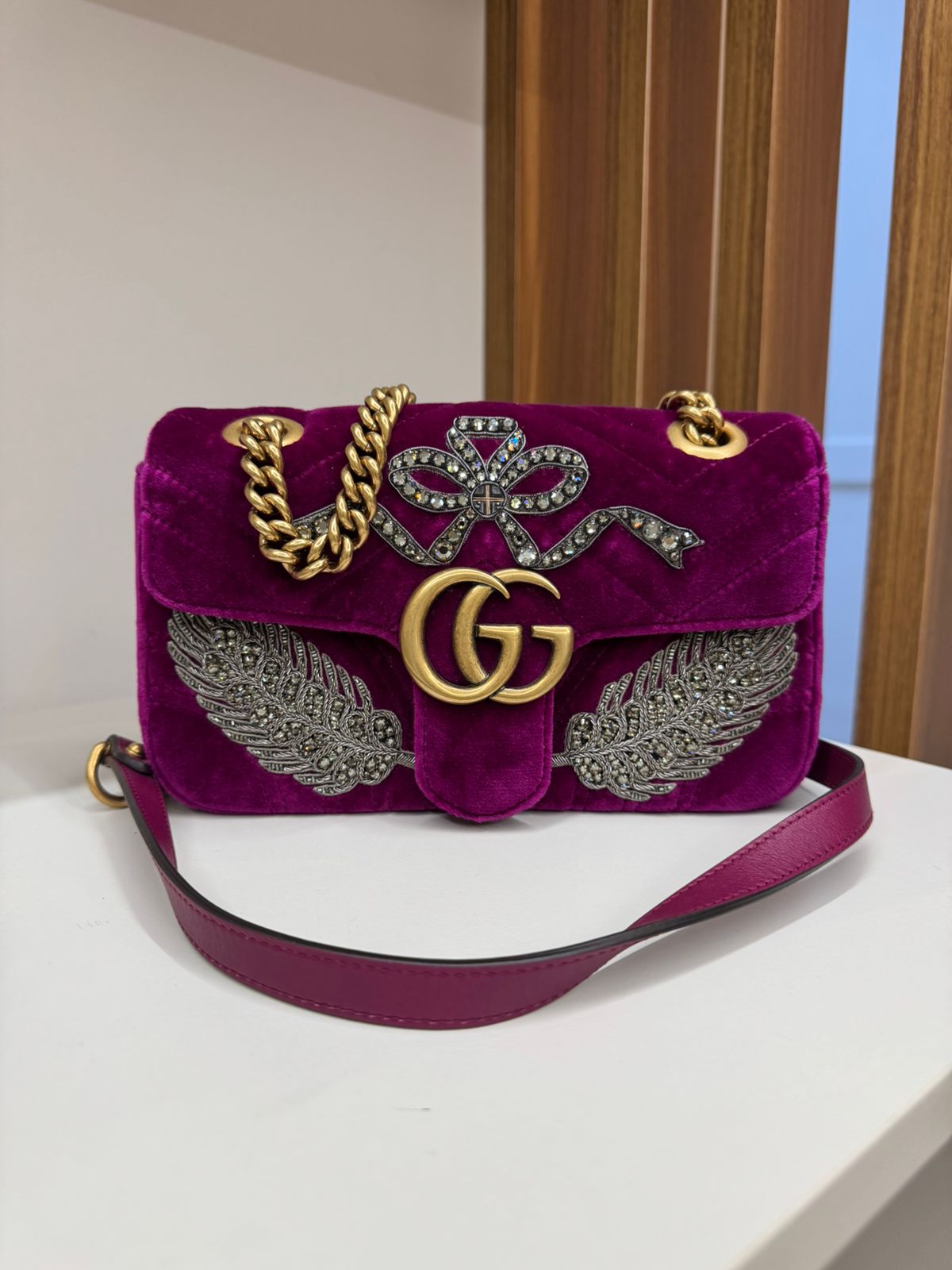 Bolsa Gucci Marmont Veludo Roxo