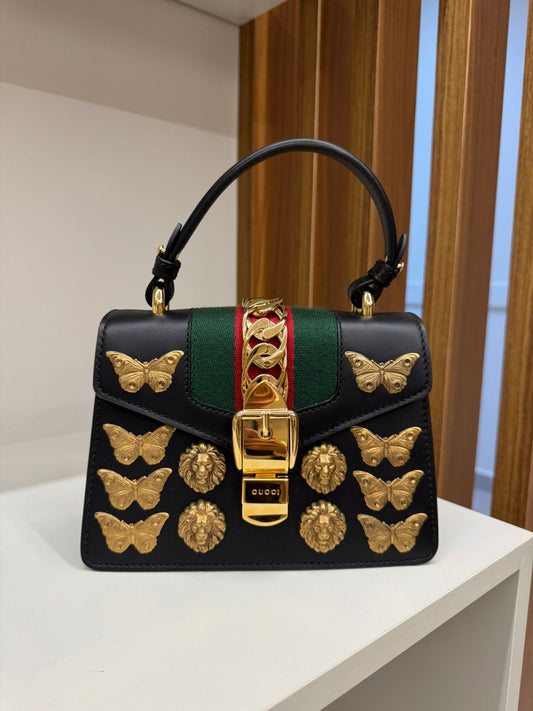 Bolsa Gucci Mini Sylvie Animal Studs preta