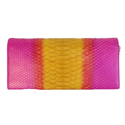 Clutch Christian Dior couro de píton rosa e amarelo