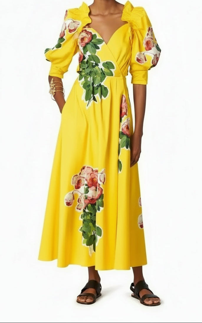 Vestido Carolina Herrera Amarelo Floral Tam PP