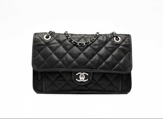 Bolsa Chanel Caviar Flap Riviera Preta