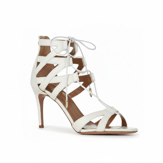 Sandália Aquazzura Firenze couro Python branca Tam. 35 BR