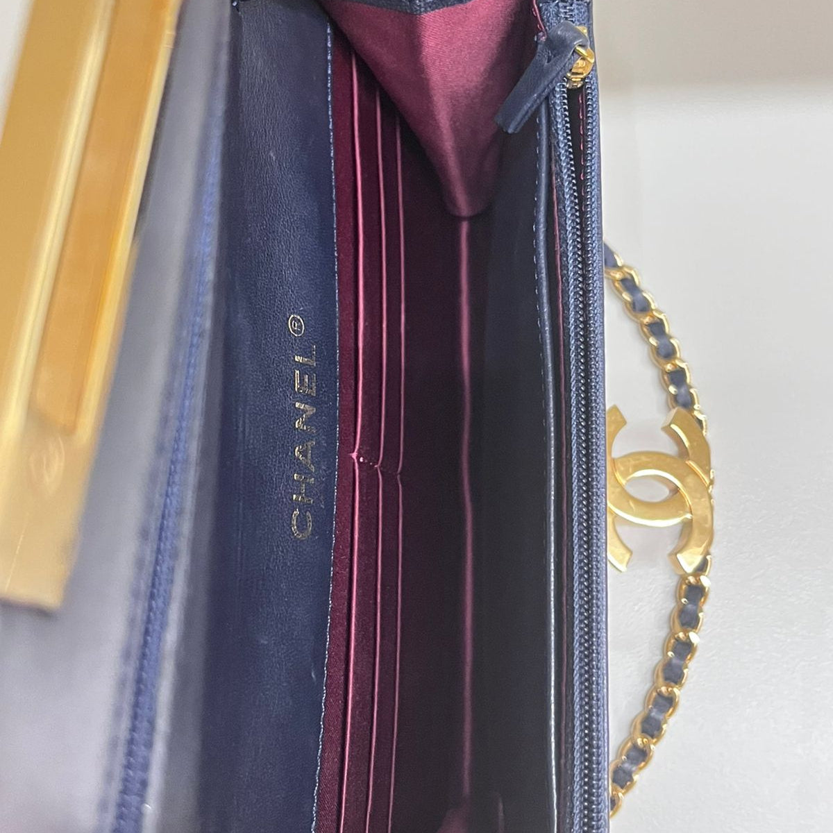 Bolsa Chanel Golden Class Wallet On Chain azul