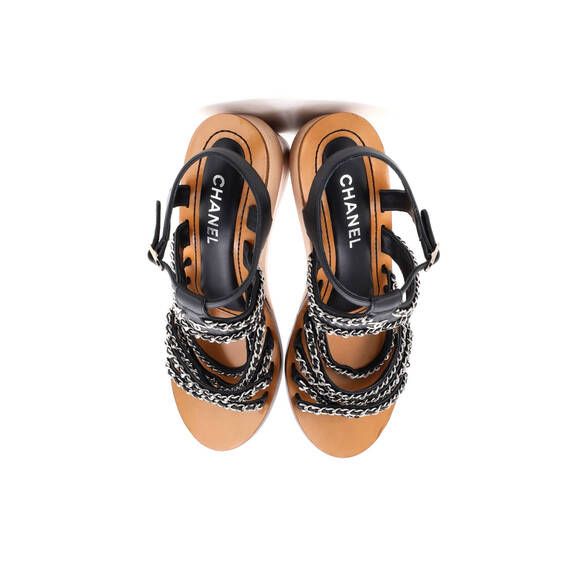 Sandália Chanel Preta Caramelo Tam 37br