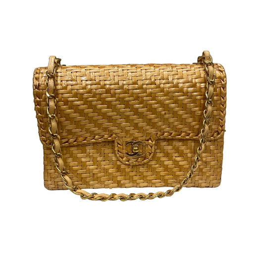 Bolsa Chanel Classic Rattan Wicker Amarela