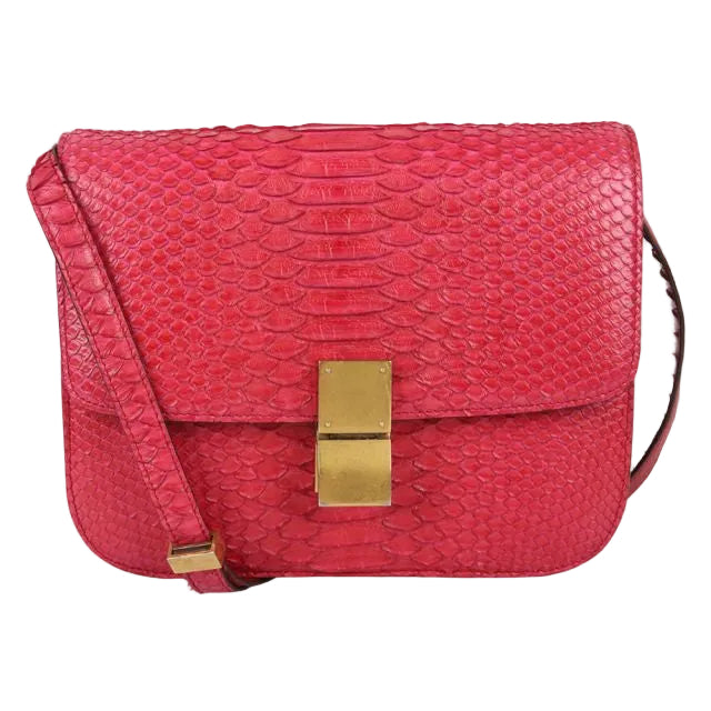 Bolsa Celine Classic Box Flap Em Python Rosa